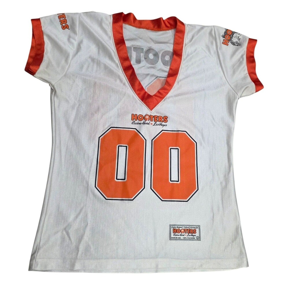 Vintage Hooters Casino Las Vegas 00 Football Jersey L White Orange RARE